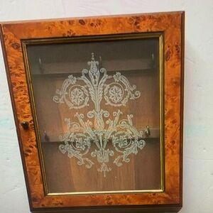 Vintage Wooden Key Holder Wall-Mounted Cabinet Box with Glass Frame Door 11”x9”